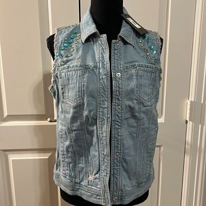 Armani Exchange jeweled denim sleeveless jacket vest